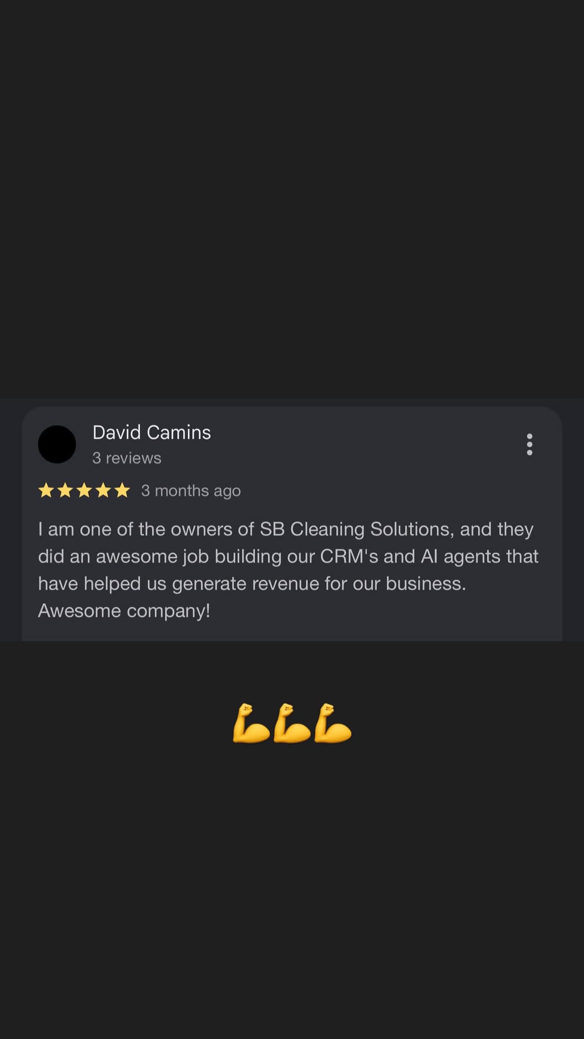 5-star Google review from David Camins, owner of SB Cleaning Solutions