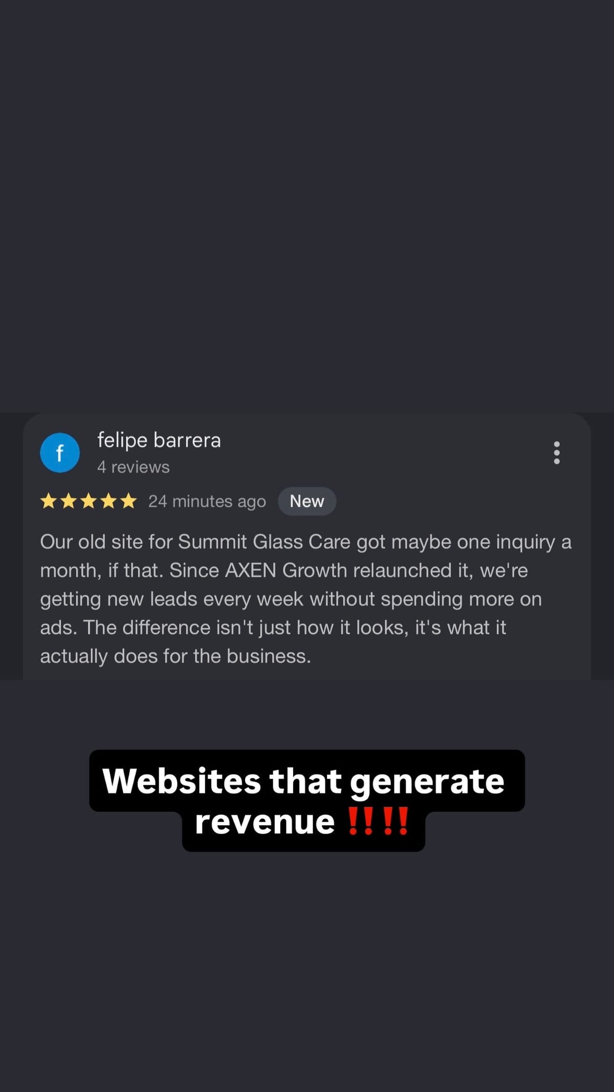 5-star Google review about the Summit Glass Care website relaunch