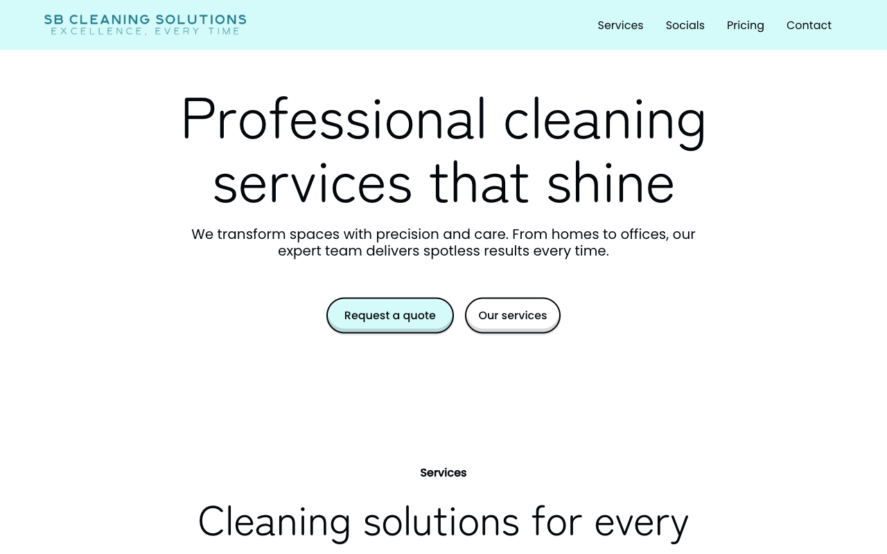 Página principal del sitio web de SB Cleaning Solutions